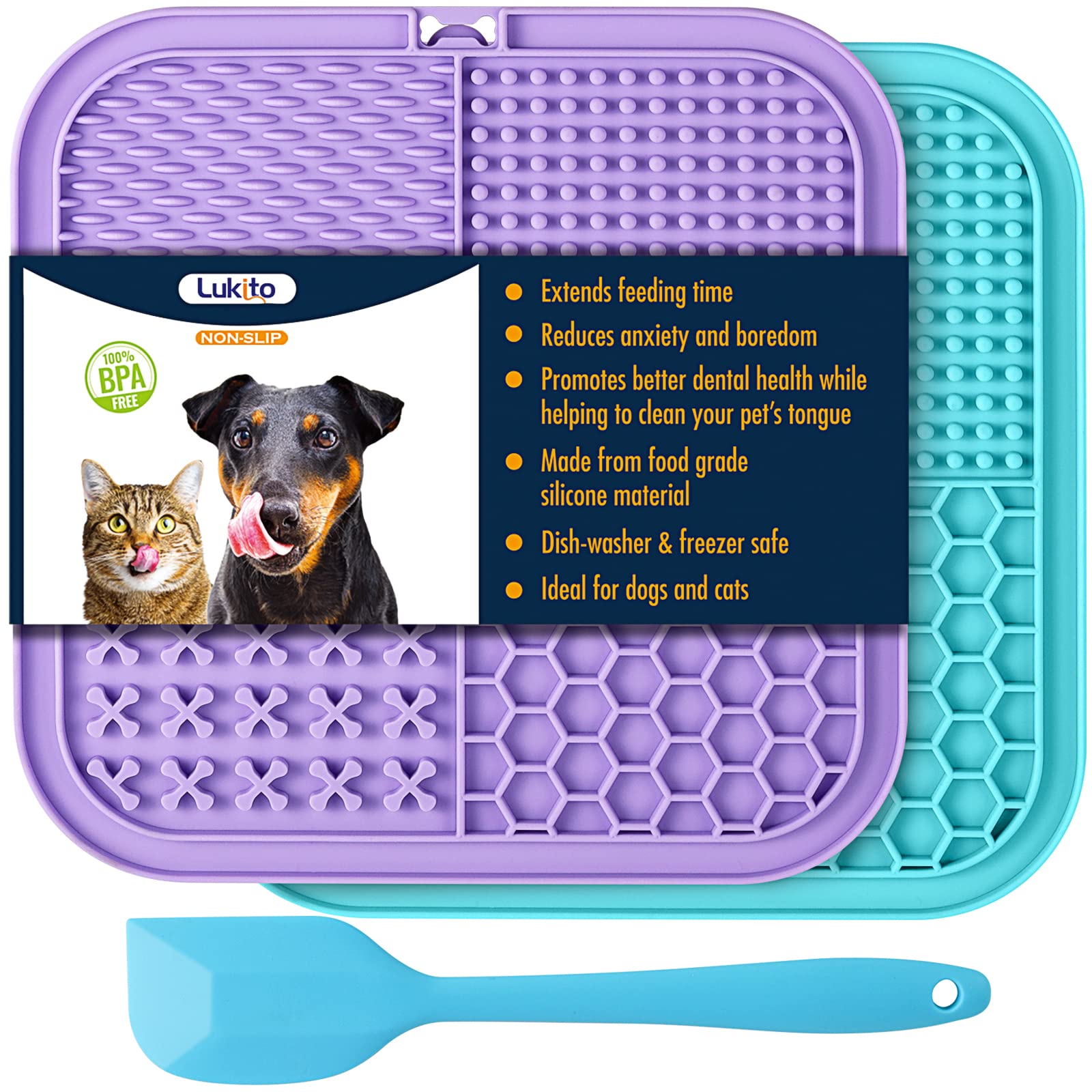LUKITO Lick Mat for Dogs & Cats 2 Pack, Slow Feeder Licking Pad with Suction Cup