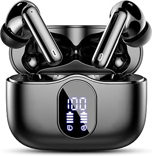 Wireless Earbuds, Bluetooth Headphones 5.4 HiFi Stereo Wireless Earphones | ENC Noise Cancelling Mic, IP7 Waterproof in Ear Headphones, LED Digital Display Ear Buds for Work/Sport, Touch Control, Black