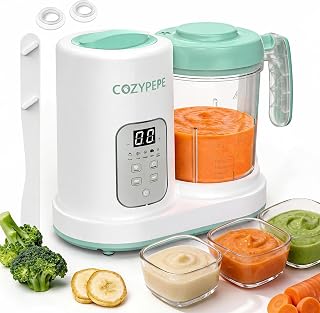 COZYPEPE Baby Food Maker, Steam & Grind in One, BPA-Free, 13.5oz, 6+ Months | Steam-cook locks nutrients, auto grinds, quiet, dual-blade, 4 presets, safety lock, dry-boil protection, Light Green
