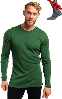 100% Merino Wool Base Layer Men - Long Sleeve Thermal Shirt + Hiking Socks