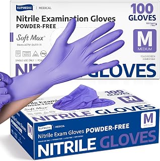 Supmedic Soft Max® Nitrile Exam Gloves, Powder-Free Violet, 100 Count. | Soft Stretch Fit • Powder-Free • Latex-Free • Medical Examination • Cooking • Cleaning • Food Prep • Laboratory • Disposable