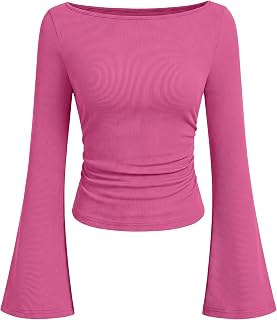 ANRABESS Women Bell Long Sleeve Shirts Boat Neck Top
