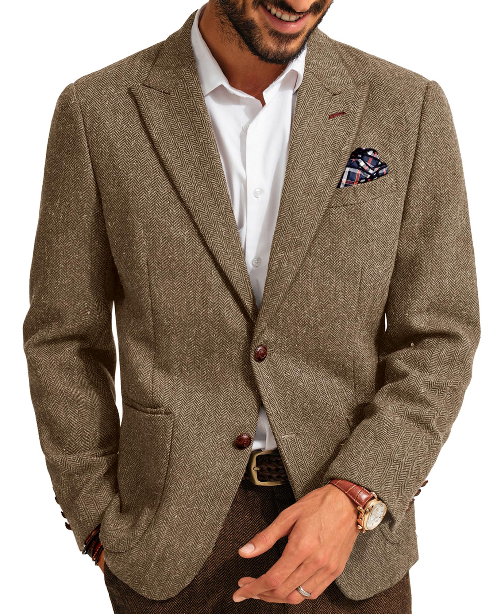 PJ PAUL JONES Mens Blazer Vintage Herringbone Tweed Wool Blend Sport Coat