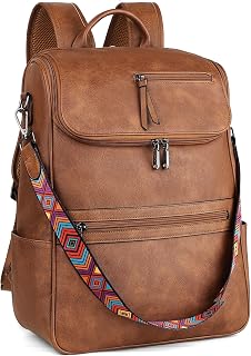 FADEON Laptop Backpack for Women Leather Travel Backpack with Laptop Compartment, Designer PU Shoulder Laptop Bag Brown