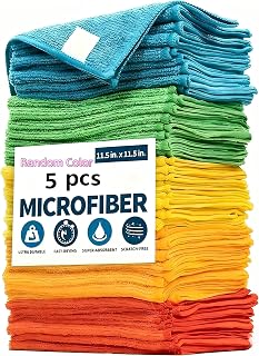 5 Pack Microfiber Cleaning Cloth, Multipurpose Absorbent Towels for Home and Kitchen, Effortless Stain and Grease Removal, Great for Living Room, Bedroom, Bathroom, Set of