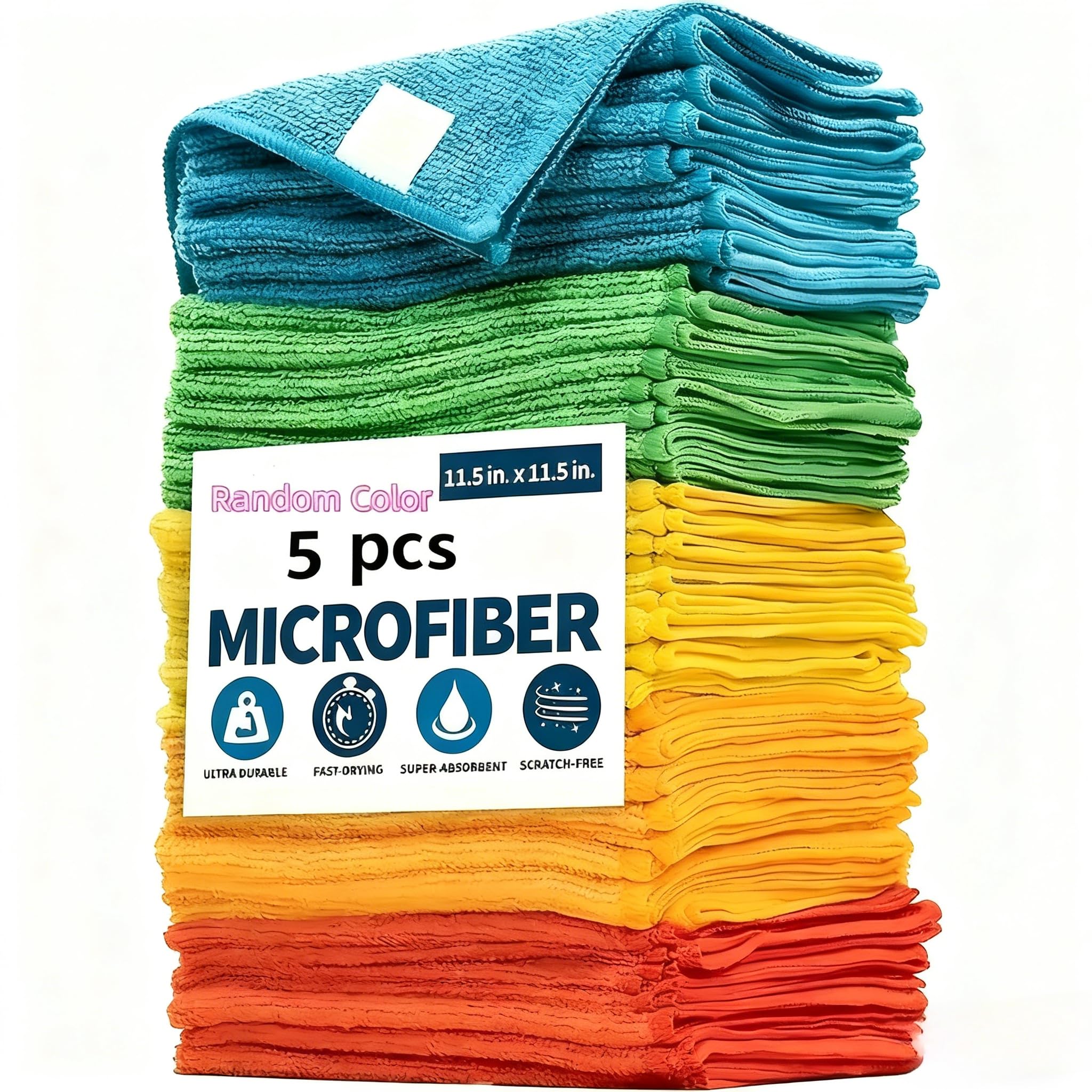 5 Pack Microfiber Cleaning Cloth, Multipurpose Absorbent Towels for Home and Kit
