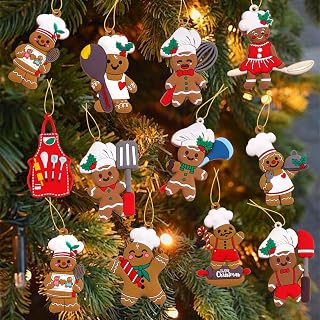 12 Pieces Gingerbread Christmas Decorations for Tree Cooking Gingerbread Christmas Ornaments Hanging Home Kitchen Decor