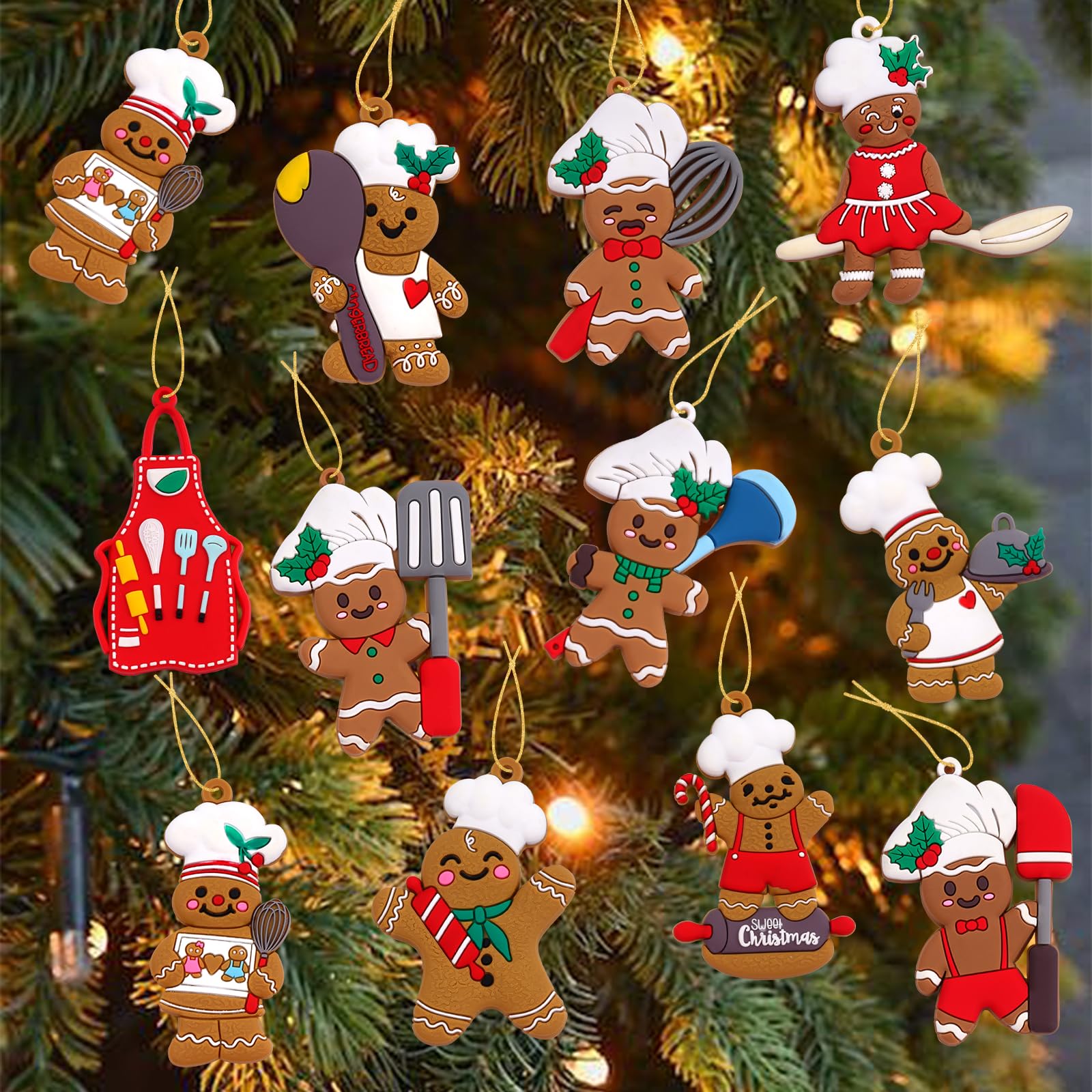 12 Pieces Gingerbread Christmas Decorations for Tree Cooking Gingerbread Christm