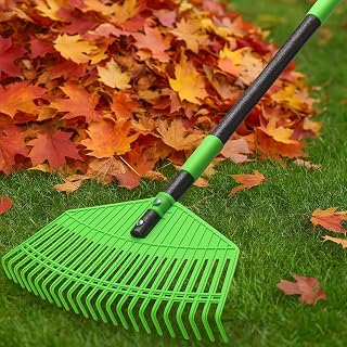 Leaf Rake, 42cm Wide Garden Rake for Yard Lawn, 106 cm Adjustable Long Handle Garden Leaf Rake, 23 Tines Plastic Head Rake for Sweep Leaves, Grass, Pine Needle, Lightweight for Women Seniors Kids
