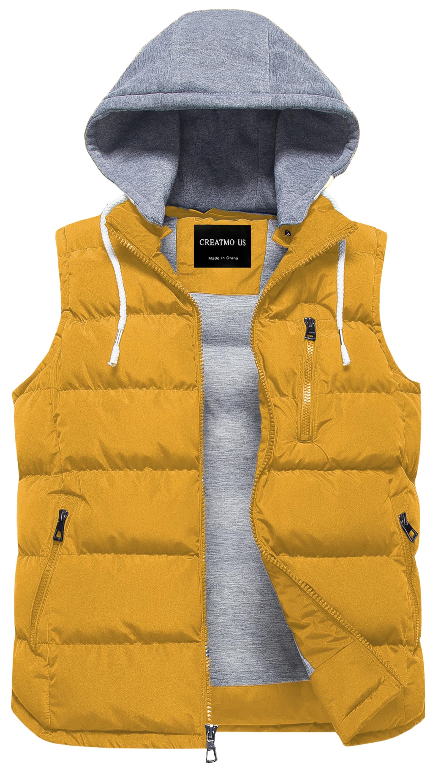 CREATMO US Men's Outdoor Winter Vest Outerwear Removable Hooded Padded Puffer Sl