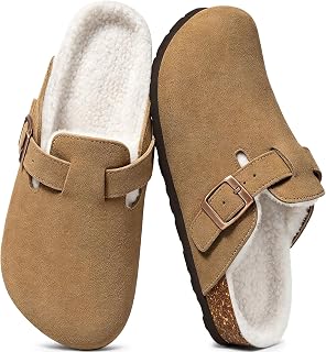 KIDMI Unisex Suede Clogs with Plush Lining Cork Footbed Arch Support