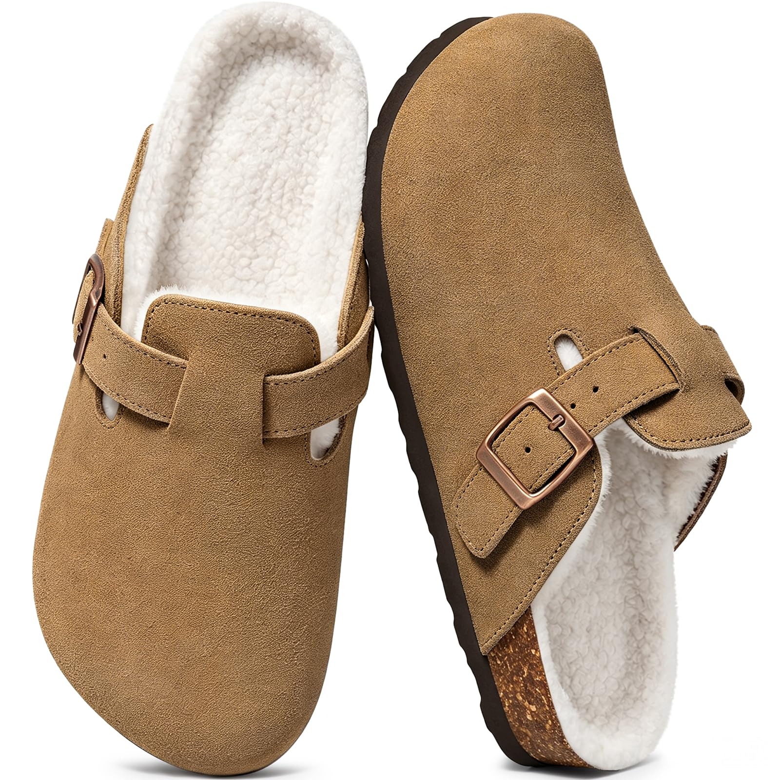 KIDMI Unisex Suede Clogs with Plush Lining Cork Footbed Arch Support