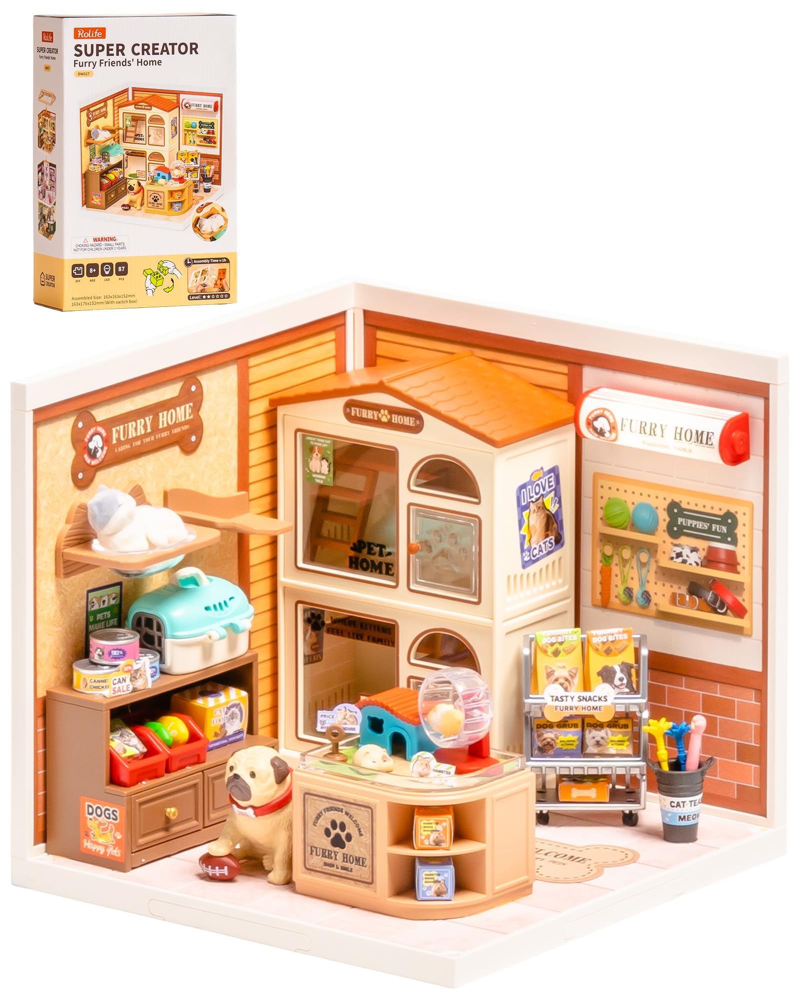 Rolife Super Creator Furry Friends' Home DIY Miniature House Kit, Snap-Fit Plast