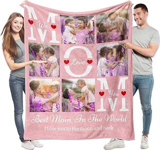 Easycosy Custom Mother's Day Blanket with Photos Text Dad Gift Personalized Photo Blanket Customized Flannel Blanket for Mom Mother Gift for Mom Grandma from Daughter
