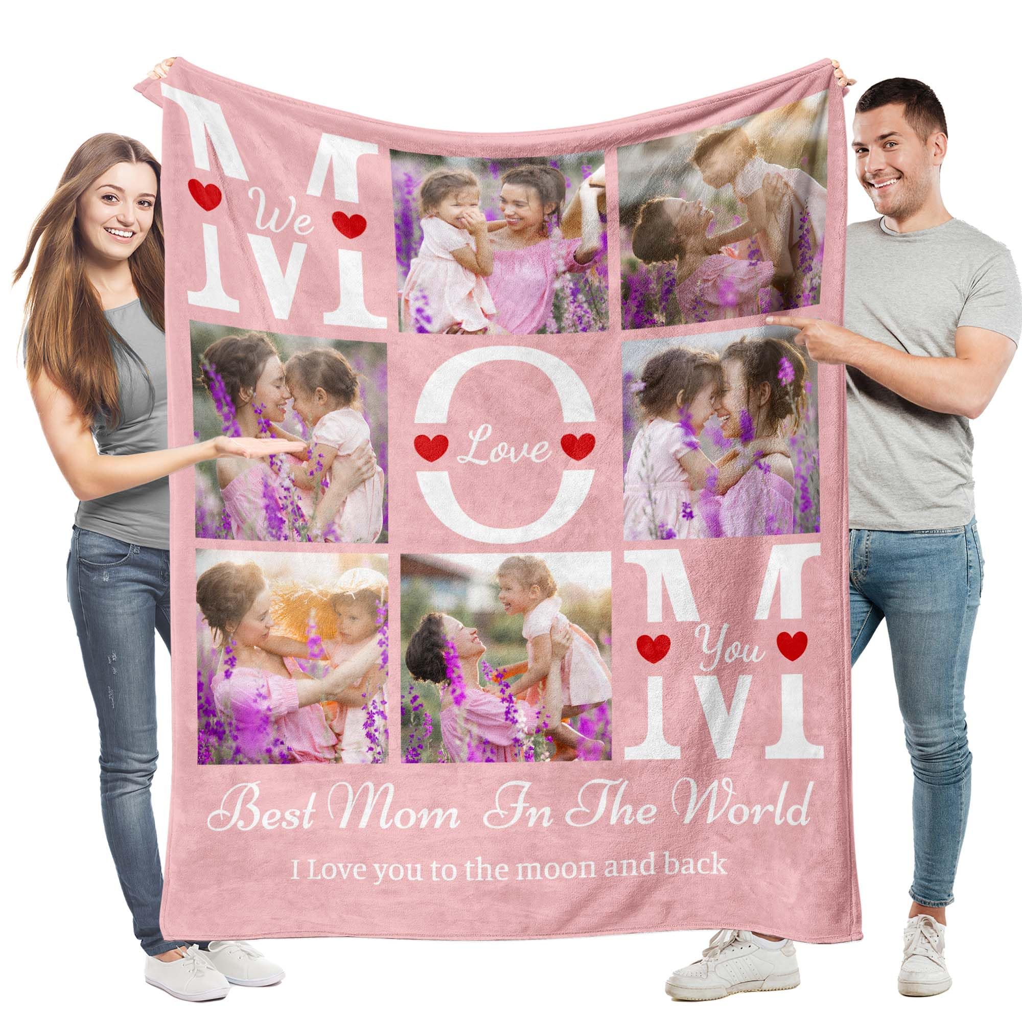 Easycosy Custom Mother's Day Blanket with Photos Text Dad Gift Personalized Phot