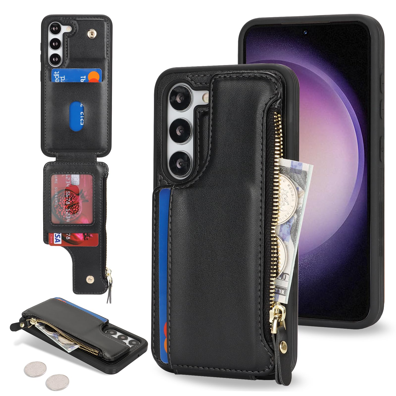 Cavor Custodia a portafoglio per Samsung Galaxy S23, custodia per telefono per G