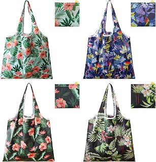 4 Pcs Reusable Grocery Bags, Foldable Shopping Bags Heavy Duty, Large Nano Bag Cute Tote Bag for Daily Shopping, Waterproof and Machine Washable