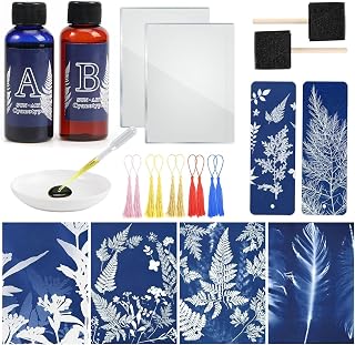 Csyidio Cyanotype Kit Include 2 Component Sensitizer Set, 40 Sheets A5 Paper Brush Tools and Instructions Sun Print Nature Printing Kit for Photographic Blueprints DIY Arts Crafts Projects