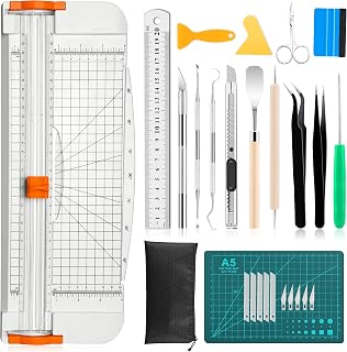 Famomatk 27PCS Craft Weeding Tools for Vinyl Kit,Utility Knife Set with 12Inch Paper Cutter Trimmer for Scrapbooking,Silhouettes,Cameos,DIY Art Crafting,Cutting,Splicing,Cardstock