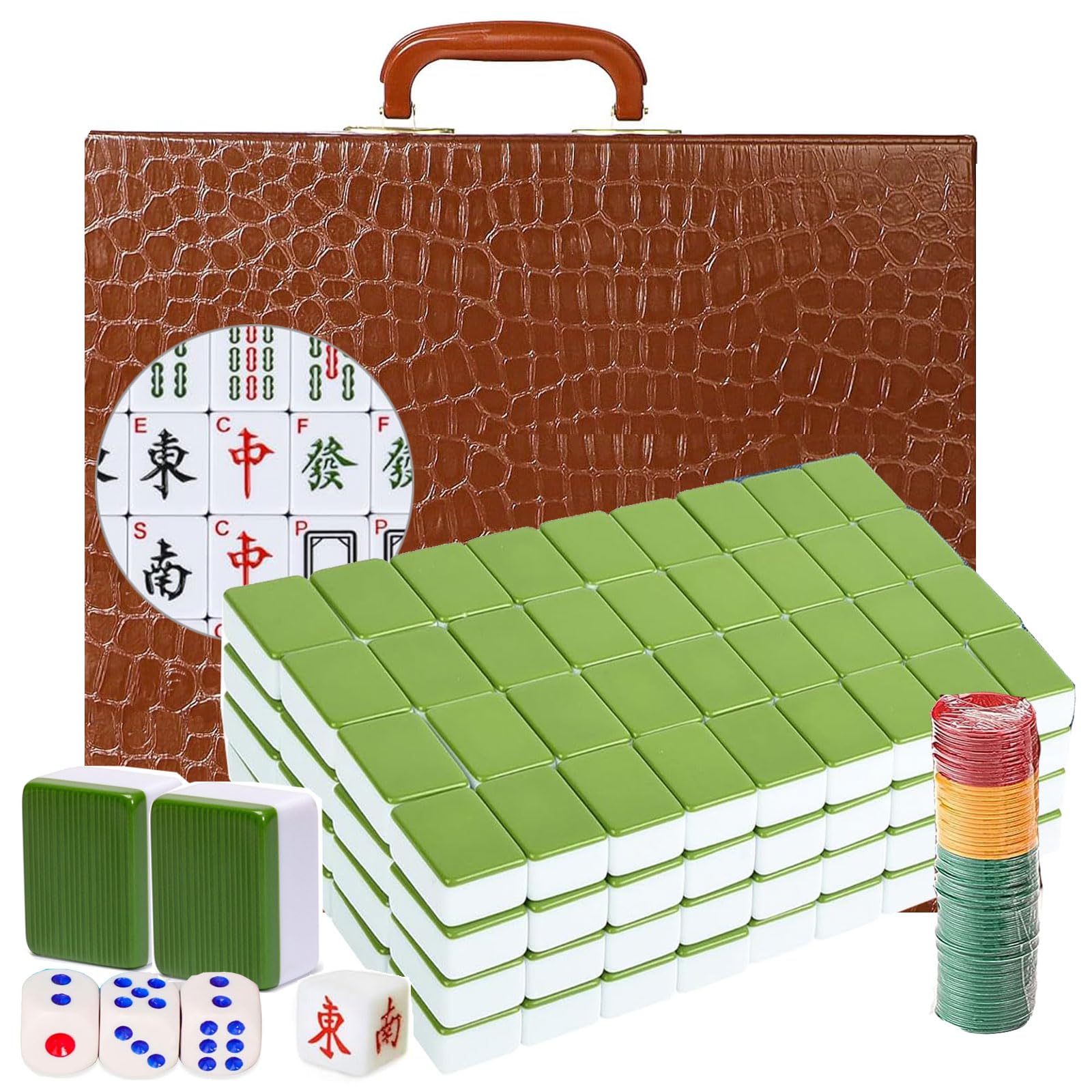 Mahjong Set,Chinese Mahjong Game Set with Carrying Travel Case, 1.5'' Large 146 