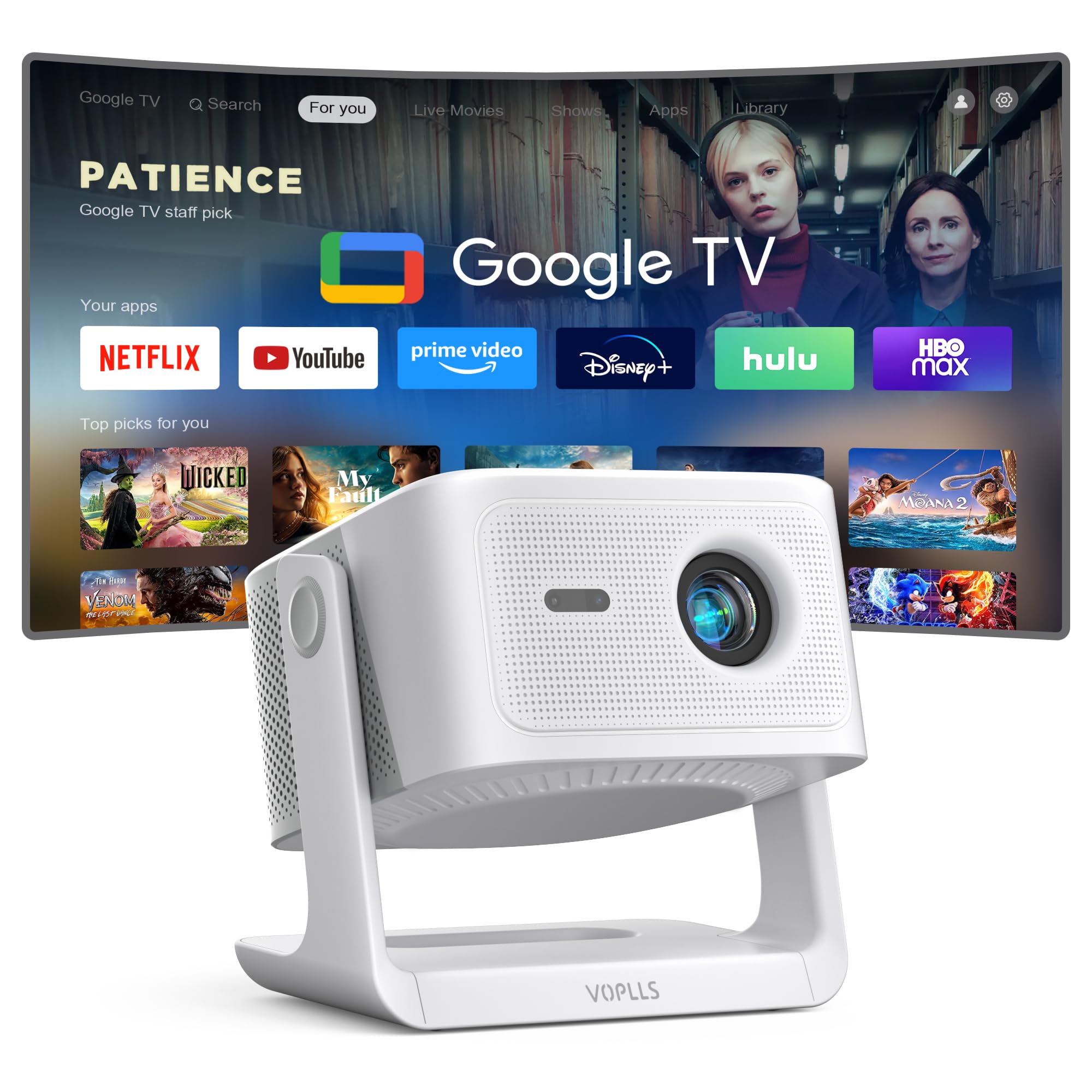 【Official Licensed Google TV】4K Smart Projector with WiFi and Bluetooth, VOPLLS 