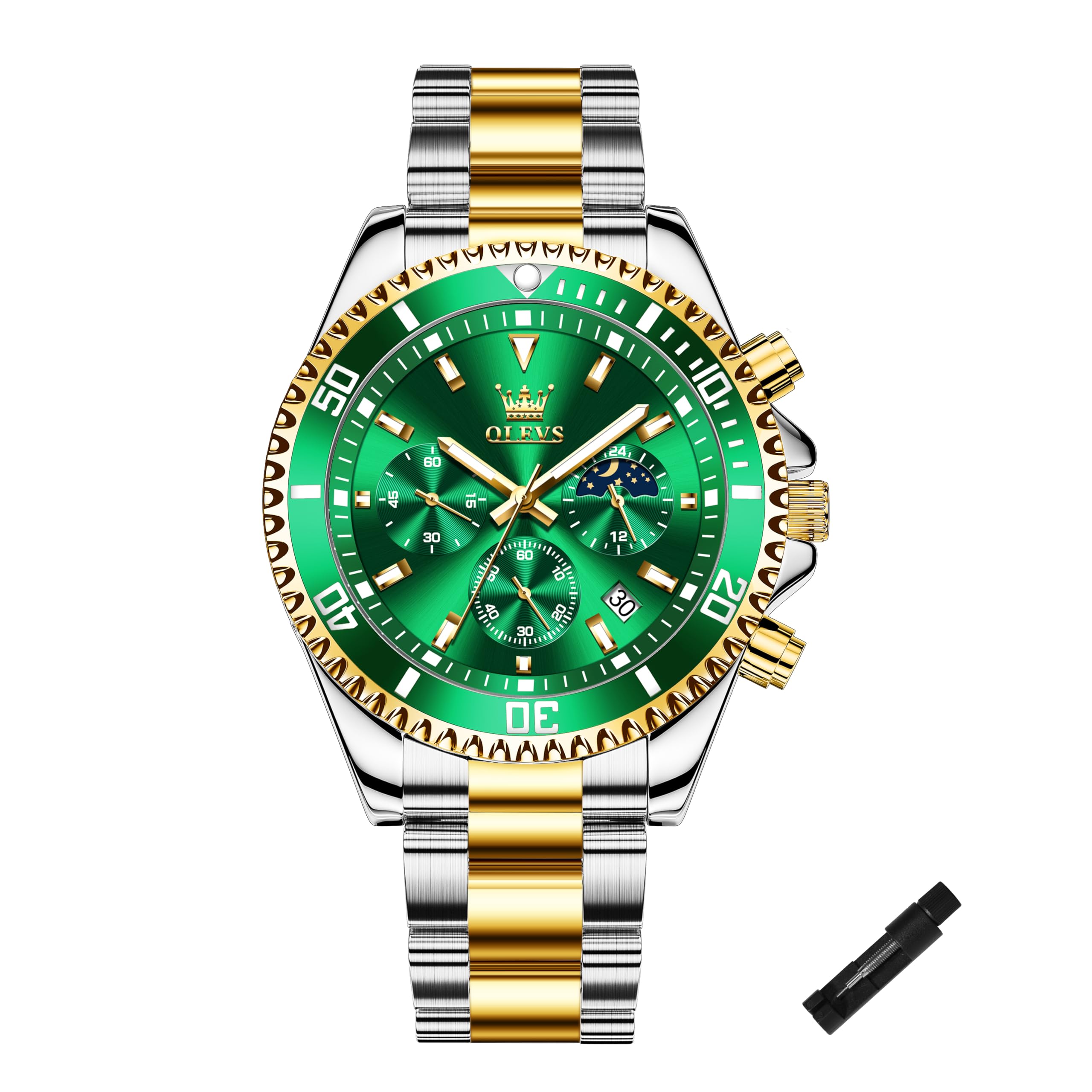 OLEVS Mens Stainless Steel Chronograph Waterproof Business Watch