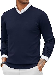 COOFANDY Mens Casual V Neck Sweater Knit Slim Fit Long Sleeve Pullover Top