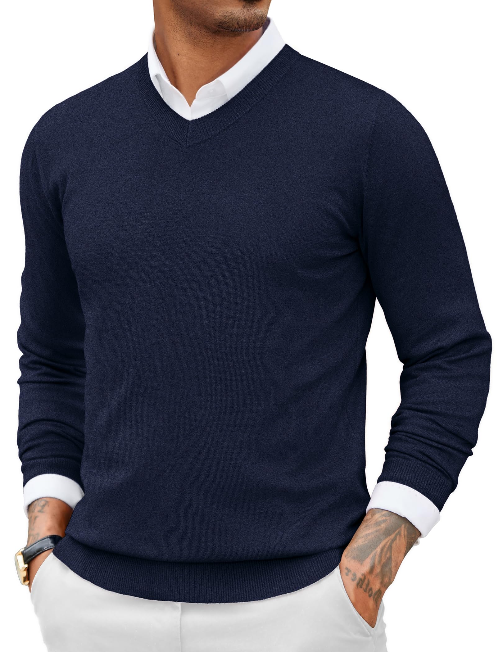 COOFANDY Mens Casual V Neck Sweater Knit Slim Fit Long Sleeve Pullover Top