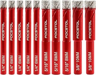 FOCSTOL Dry Diamond Drill Bit Set – Diamond Crown Drill Bit with Round Handle for Porcelain Stoneware Ceramic Marble Granite 10 Pieces (6mm*5+8mm*3+10mm*2)