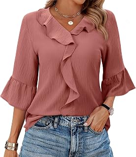 siliteelon Camicette da donna elegante casual manica a 3/4 volant campana top donna business camicia da lavoro abbigliamento moda trendy