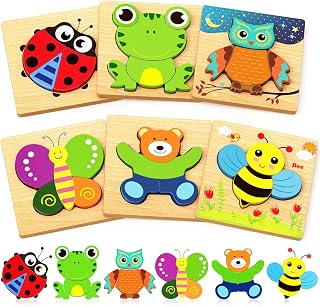 Bekayshad Wooden Puzzles for Toddlers 1-3, Montessori Toys for 1 2 Year Old | Toddler Puzzles, 1 2 Year Old Boy Girl Birthday Gifts, 6 Pack Animal Shape Jigsaw Puzzles, Learning Educational Preschool Toy