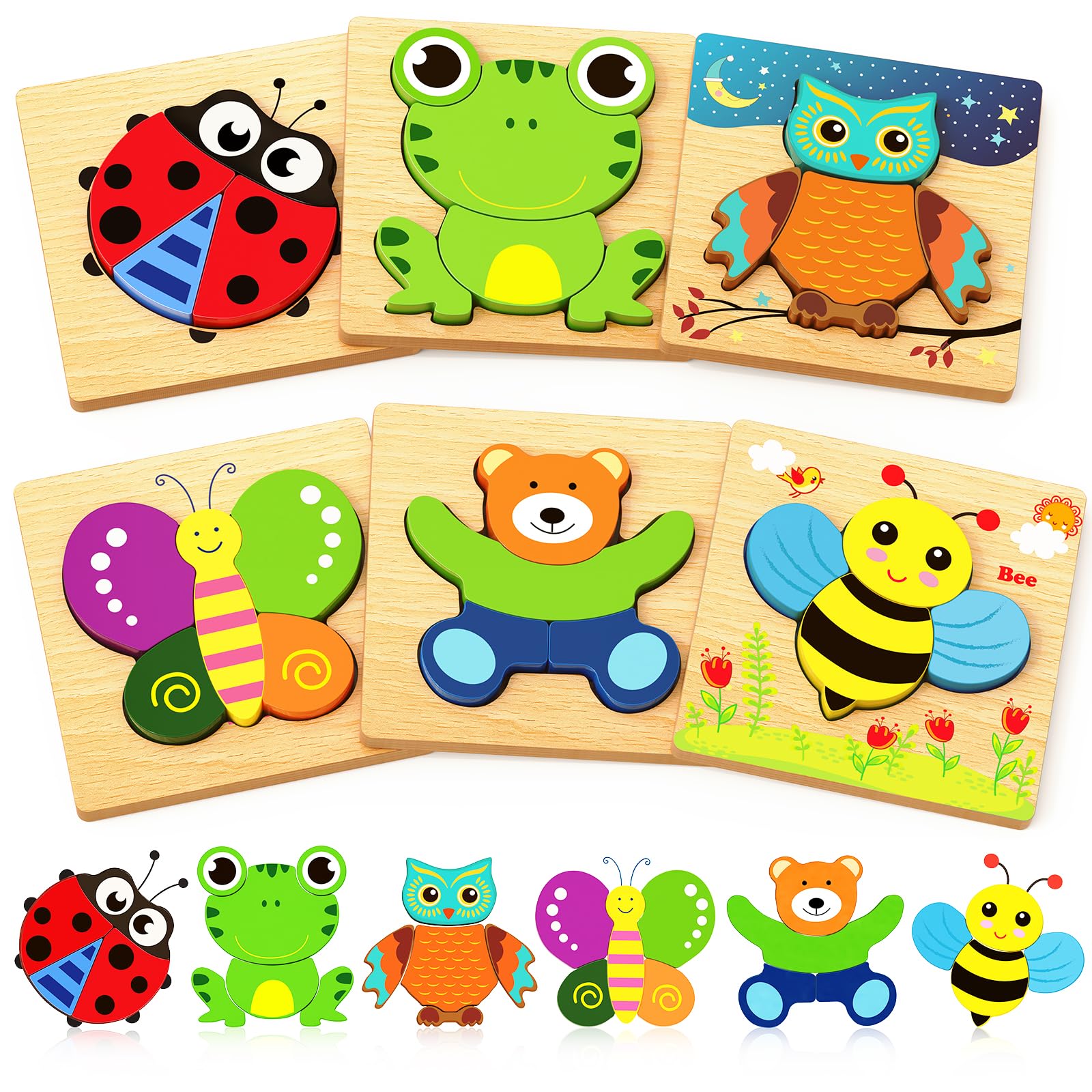 Bekayshad Wooden Puzzles for Toddlers 1-3, Montessori Toys for 1 2 Year Old | To