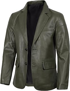 fjackets Mens Leather Jacket — Real Lambskin Leather Blazer, Notched Collar Sport Coat for Men