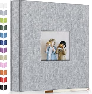 Artfeel Photo Album Self Adhesive Scrapbook Album for 3x5 4x6 5x7 8x10 Pictures,40 Pages Linen Cover with Display Window DIY Photo Book,Ideal Gifts for Family Travel Wedding Baby