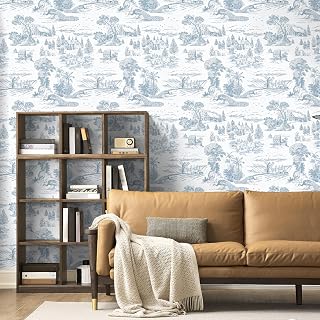 Abyssaly Blue and White Floral Wallpaper Self Adhesive French Country Vintage Wallpaper for Bedroom Bathroom Closet Drawer 45x190cm