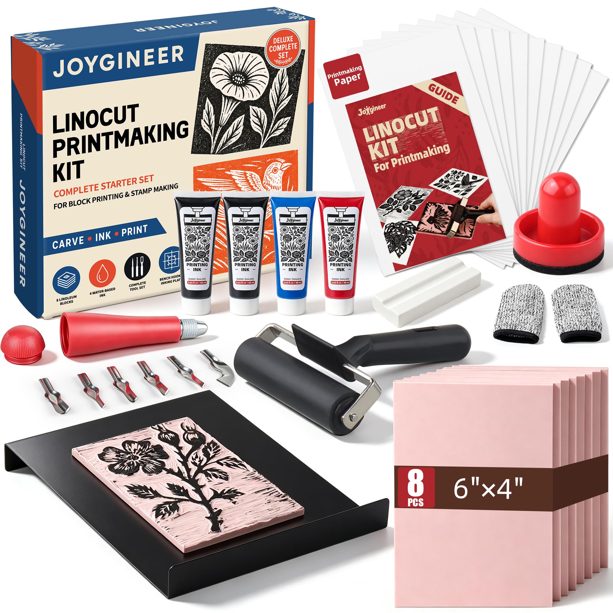 Joygineer Linocut Kit for Printmaking - Block Printing Kit with 8 Soft | Cut Lin