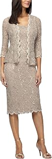 Alex Evenings Women's Tea Length Dress and Jacket (Petite and Regular Sizes), Champagne, 16