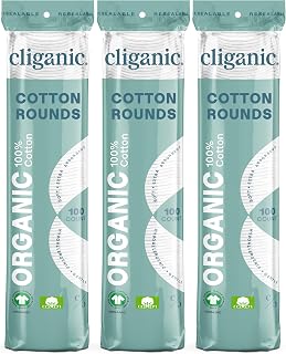 Cliganic Organic Cotton Rounds for Face, Makeup Remover Pads, 300 Count | 100% Pure, Lint-Free, Hypoallergenic, Soft &amp; Absorbent for Toner &amp; Serum, Gentle Facial Use, No Shedding