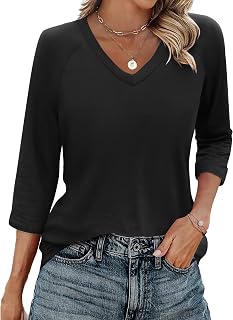 Zeagoo 3/4 Length Sleeve Womens Tops Casual V Neck Shirts Soft Basic Tees