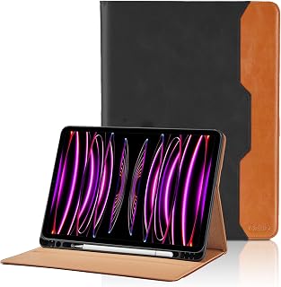 Case for iPad Pro 11 Inch 2022/2021/2020/2018 4th/3rd/2nd/1st Generation/iPad Air 5/4 10.9'' PU Leather Cover with Pocket&Pencil Holder,Multi-Angle Viewing Stand Cover-Black