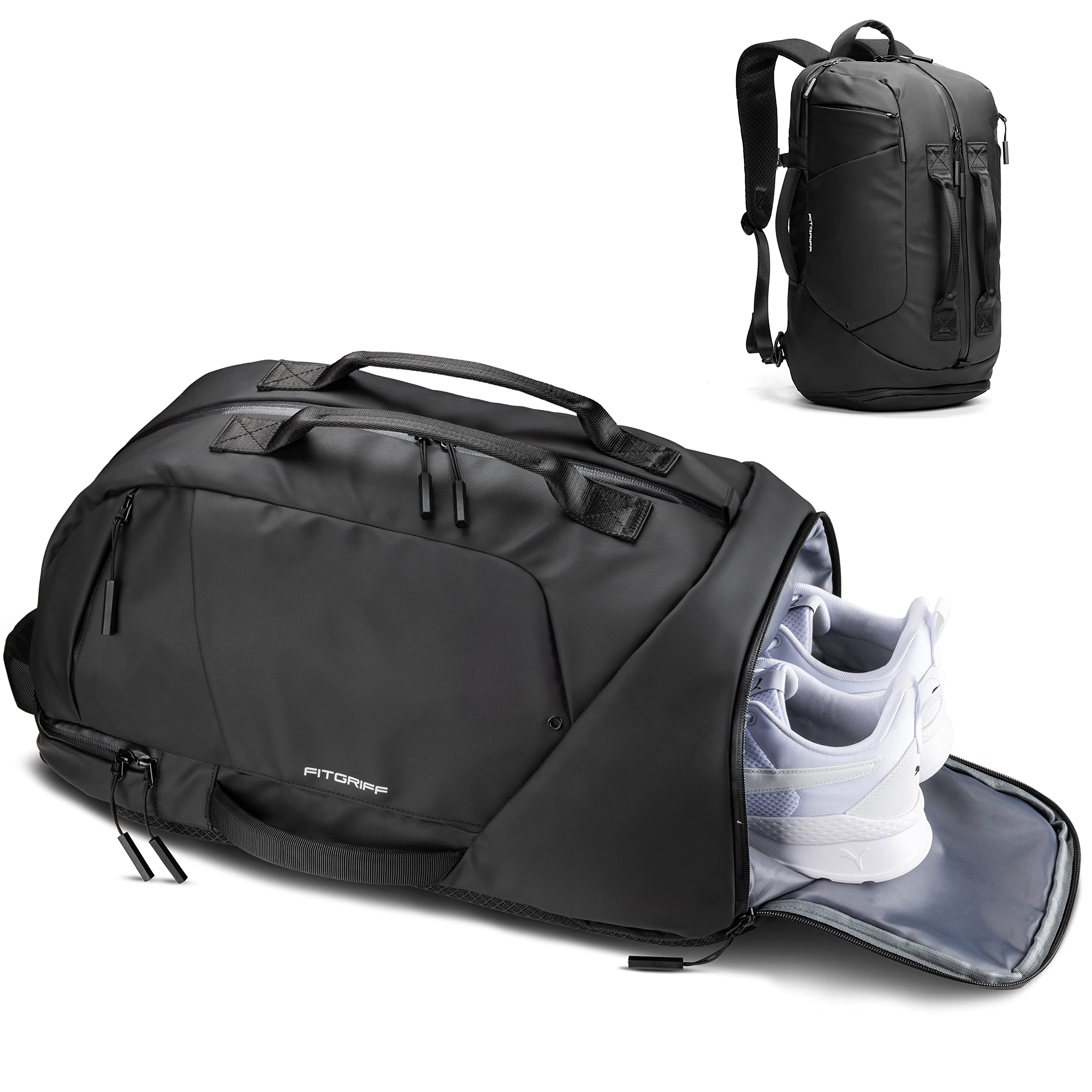 Fitgriff® Sports Bag Convertible into Backpack, with Compartment for Sneakers an