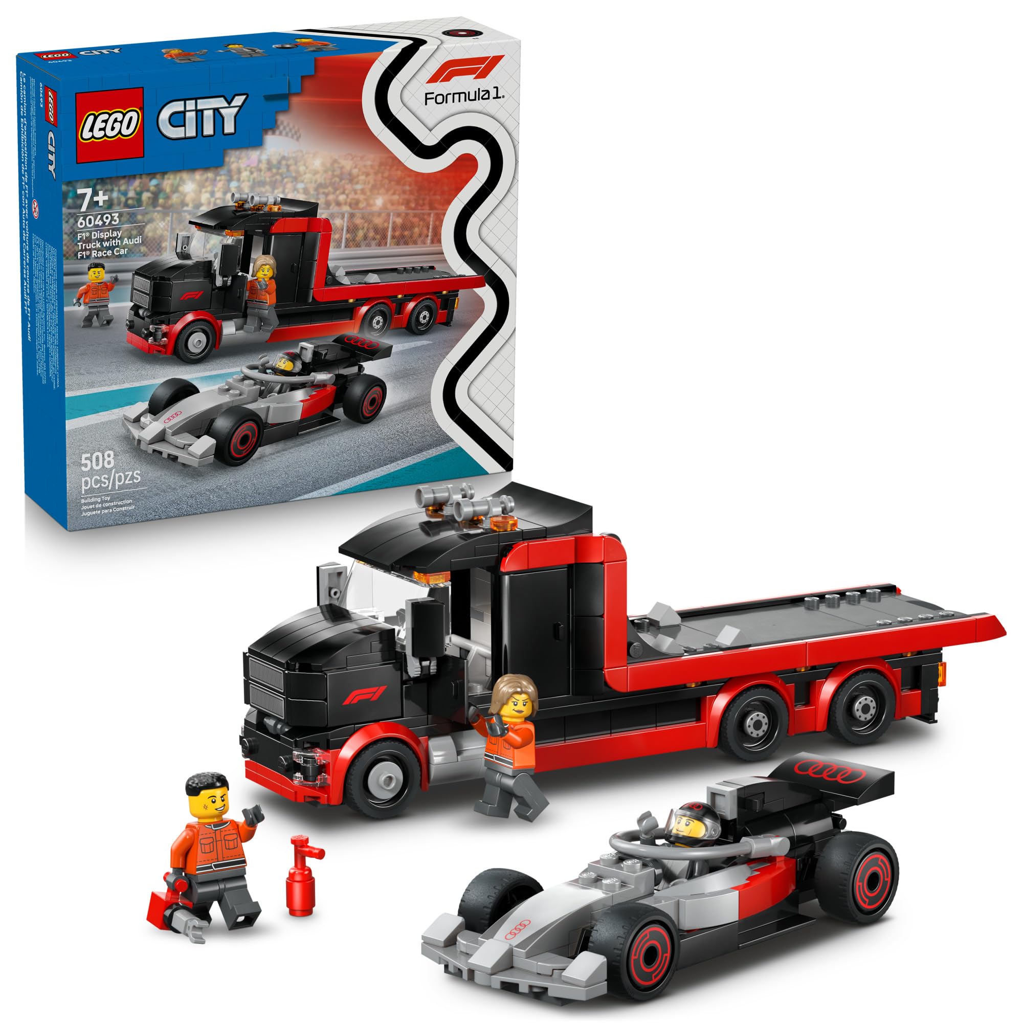 LEGO City F1 Display Truck with Audi F1 Race Car - Building Toy for Boys & Girls