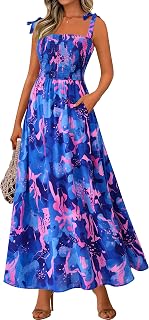 PRETTYGARDEN Womens Summer Dress Floral Smocked Maxi Dresses Beach Sundress