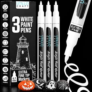 Utillo Craft White Paint Pen (3-Pack), 0.7mm Extra Fine White Paint Markers