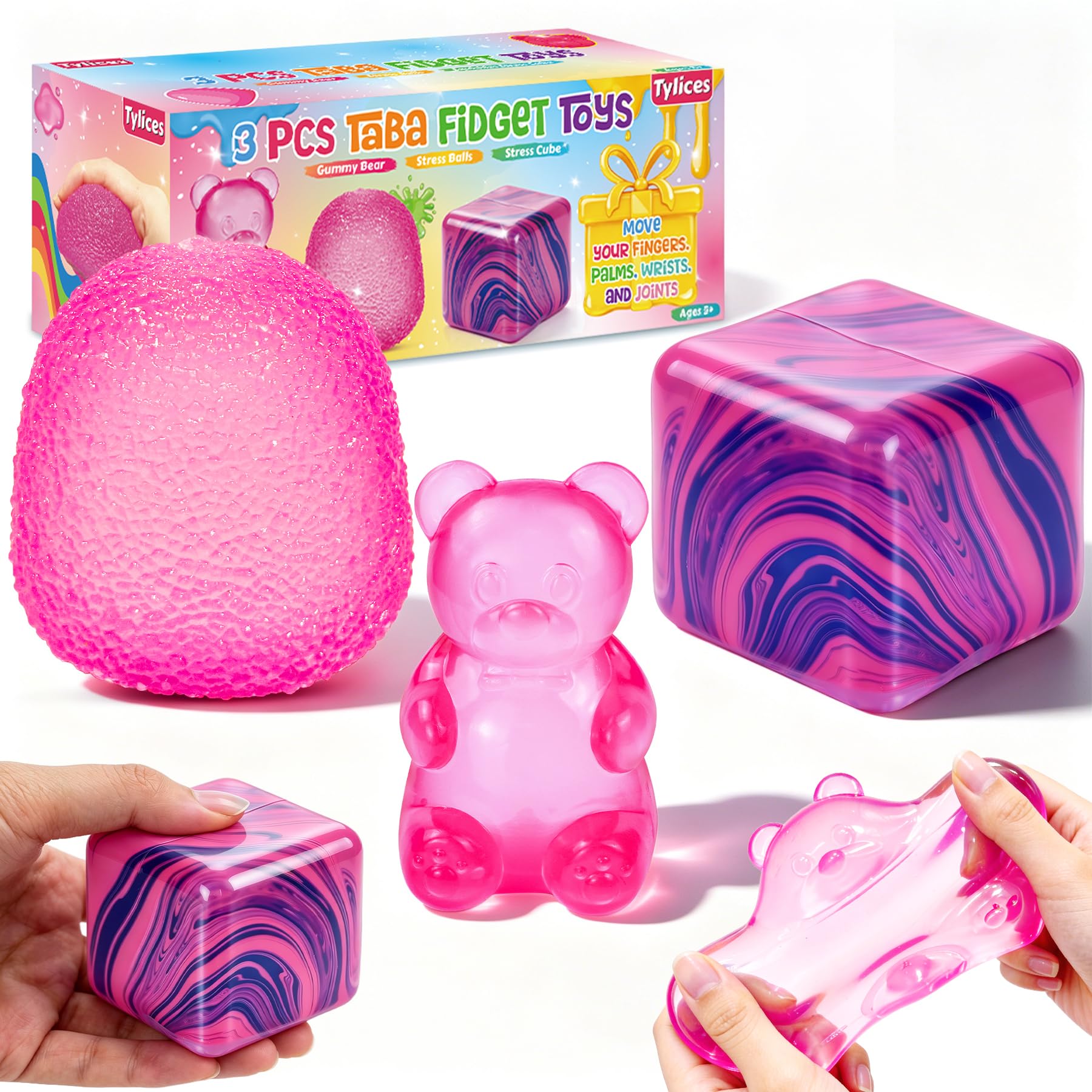 3Pcs Taba Squishies Fidget Toys, Stress Balls for Kids and Adults, Squishies Str