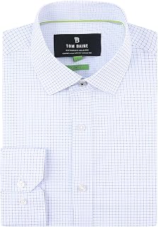 Tom Baine Men's Slim Fit Performance Dress Shirts 4-Way Stretch, Wrinkle Free, Long Sleeve Geometric Down Shirt for Men