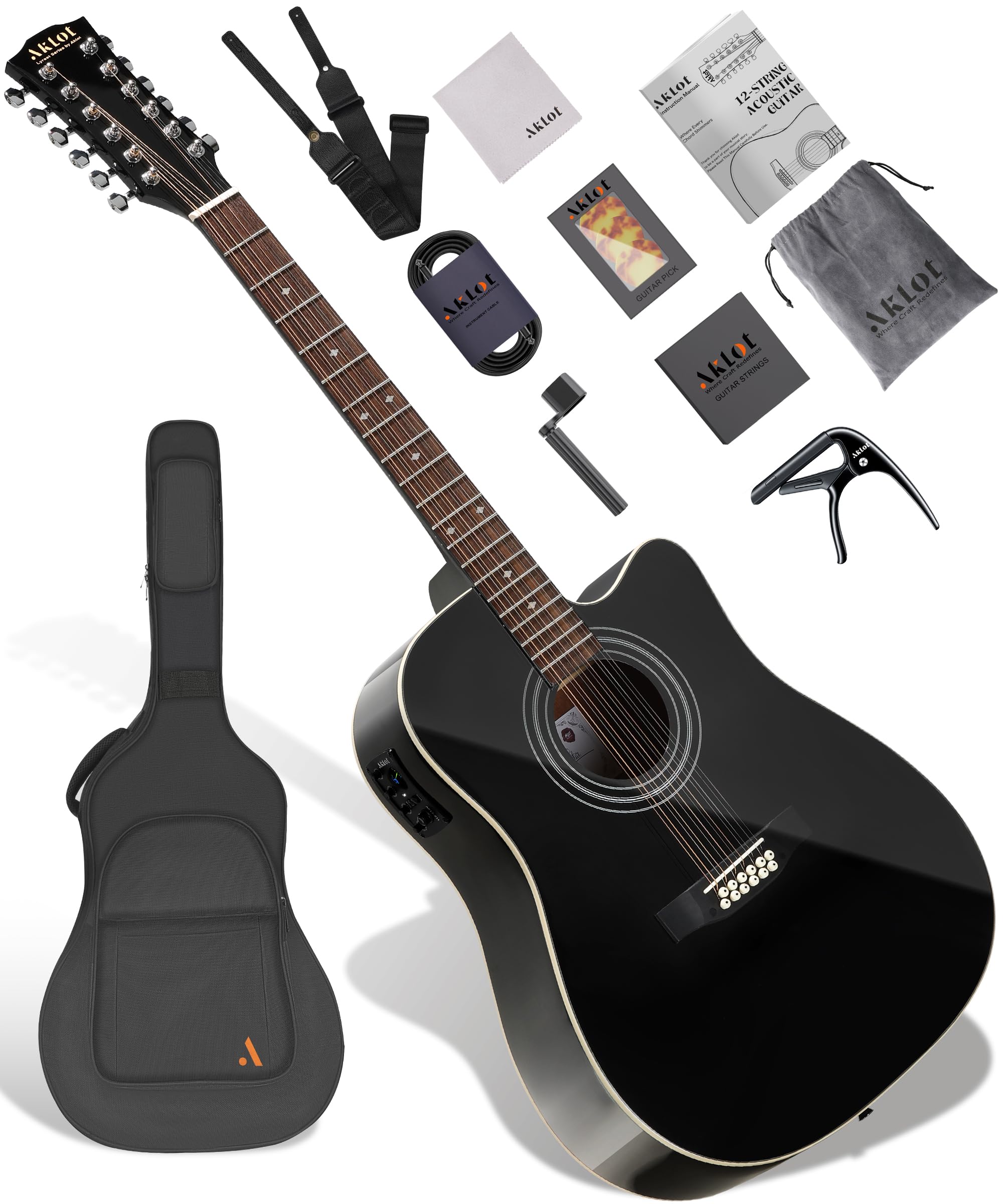 AKLOT 12-String Acoustic Electric Guitar: Mahogany Back and Sides with Spruce To