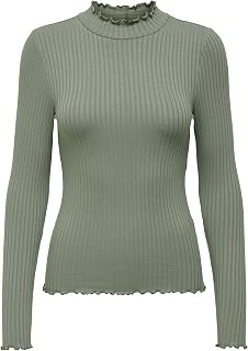 JdY JDYFRANSISKA Women's Thin Long Sleeve Shirt Basic Crew Neck Stand-Up Collar Long Sleeve Stretch Top