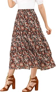 Allegra K Women's Floral Skirt Chiffon A-line Long Tiered Ruffle Maxi Skirt