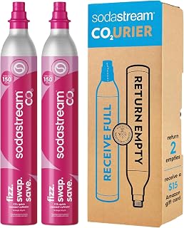 SodaStream CO2 Gas Refill Pack, 2 x 60L Pink Quick Connect Cylinders, Soda Stream CO2 Refill, Return to Earn $15 Amazon.com Gift Card, Compatible with TERRA, ART, ENSO, E-TERRA, E-DUO & Other Brands